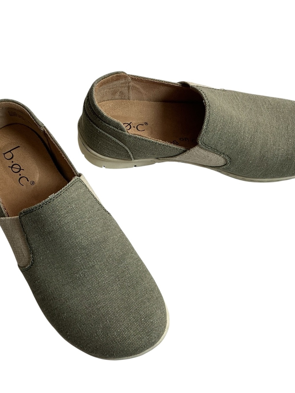 b.ø.c. Born Seaham Women's Size 7.5 M Olive Green Canvas Slip On Loafers - Picture 2 of 8